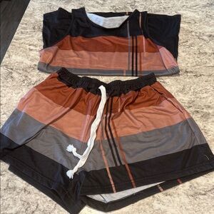 Shein Striped Crop Top and Shorts Set